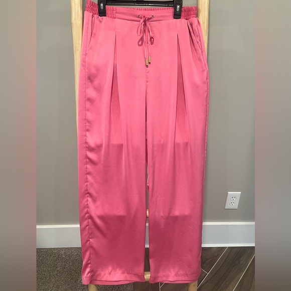 Rachel Roy Pleated silky hot pink wide leg trousers size large - Picture 1 of 7